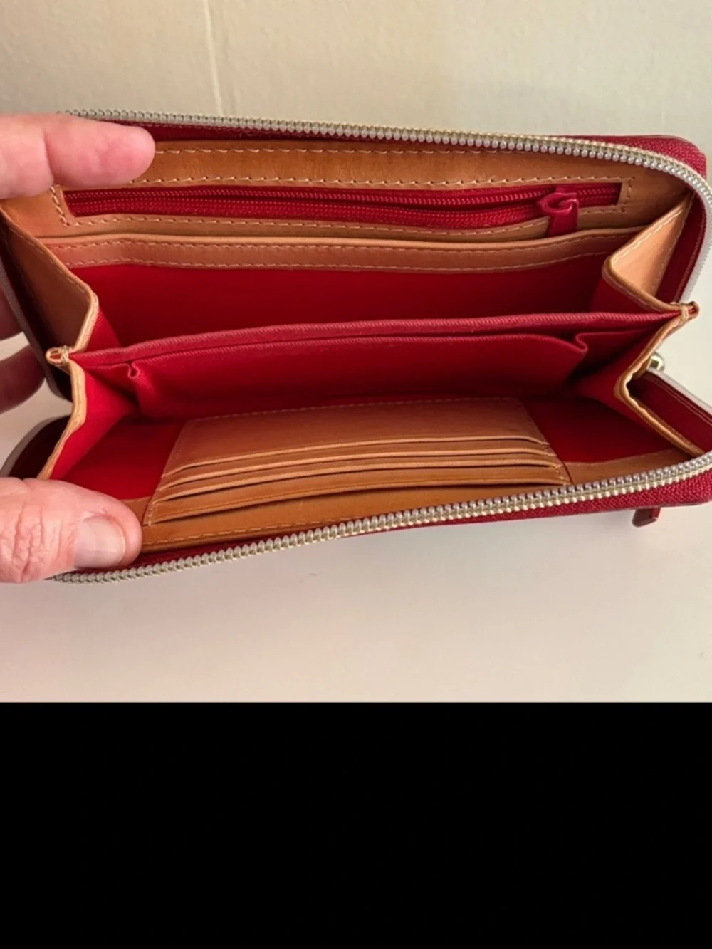 Dooney & Bourke Red, Blue, Black, Yellow, White Plaid Zip Wallet